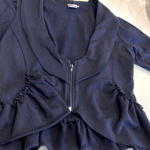 Navy Blue short sleeve top/shrug by Curious Gypsy. Large. Front zipper - Picture 2 of 14